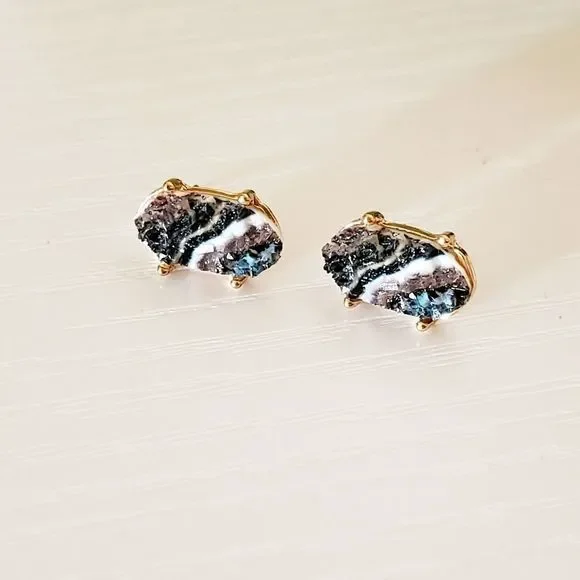 tiny Marble Druzy Stud Earrings - Picture 5 of 9